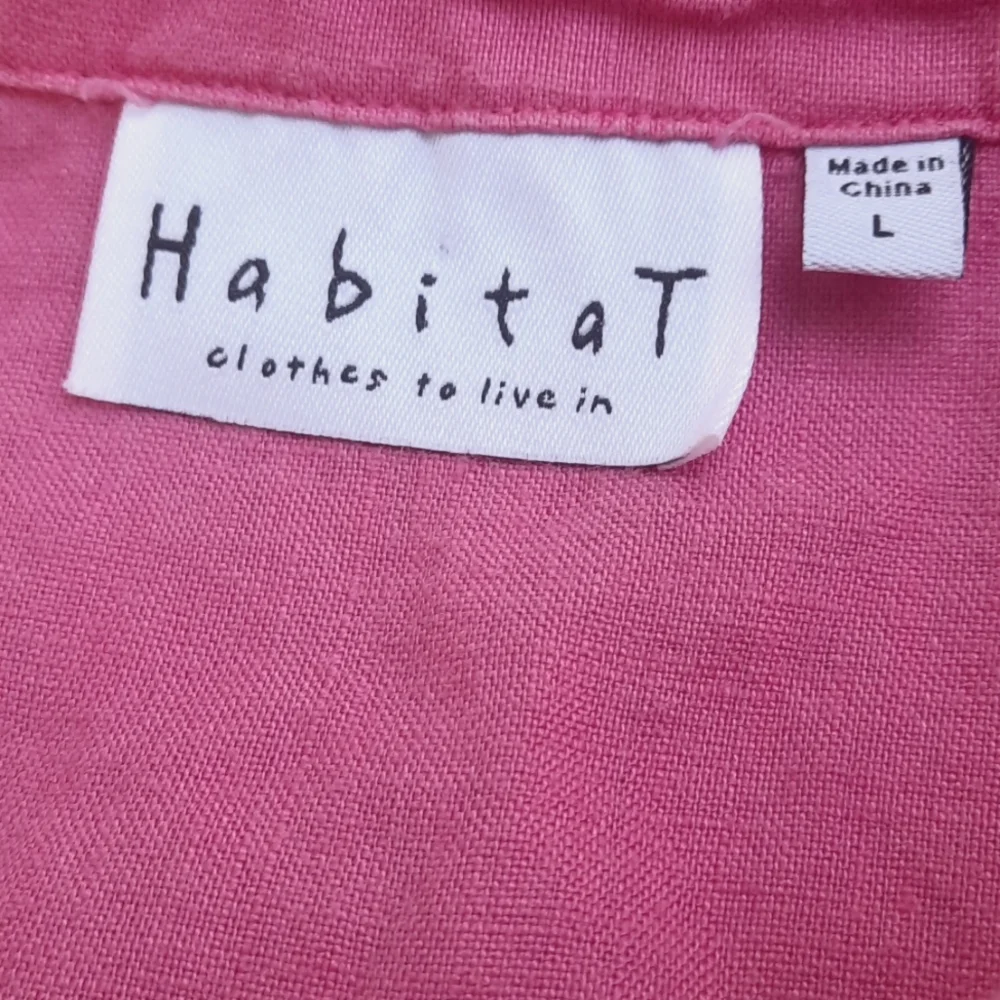 Habitat Pink 100%Linen Button Down Shirt 3/4 Sleeve Size Large